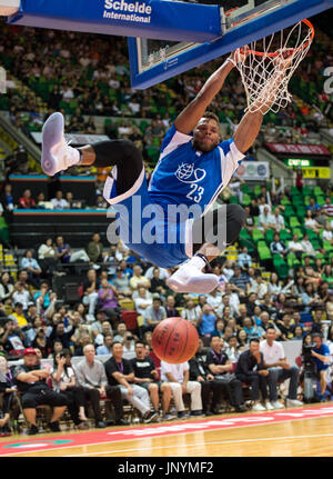 Hong Kong, China. 30th July, 2017. HONG KONG, CHINA - JULY 30: No 23 Justin Anderson,Philadelphia 76ers, scores.To celebrate the 20th Anniversary of the formation of the Hong Kong Special Administrative Region (HKSAR), the Yao Foundation (started by Chinese basketball player Yao Ming) host a charity match between the American professional Nike rising star team and the Chinese Men's basketball stars team ( Chinese Mens win 66-63. Hong Kong, Hong Kong SAR, China on July 30, 2017. Alamy Live News/Jayne Russell Credit: Jayne Russell/Alamy Live News Stock Photo