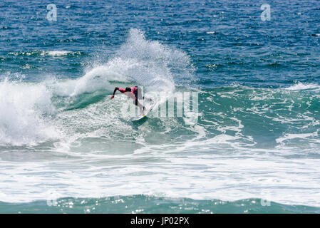 Huntington Beach, USA. 31 July, 2017. Kanoa Igarashi (USA) competes in round 2 of competition at the 2017 VANS US Open of Surfing. Credit: Benjamin Ginsberg/Alamy Live News. Stock Photo