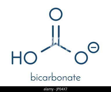 Bicarbonate anion, chemical structure. Common salts include sodium bicarbonate (baking soda) and ammonium bicarbonate. Skeletal formula. Stock Vector