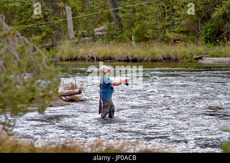 Angler on Firehole River in Yellowstone National Park Stock Photo