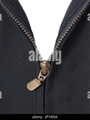 open zipper black Jacket isolated on white background, open one's heart or show one's true feeling Stock Photo