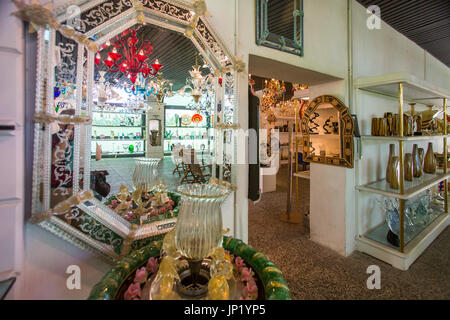 Murano, Venice, Italy - April 28, 2012:Interior of a glass factory display room on Murano, Venice, Italy. Murano glassmakers have led glass making in Europe for centuries. Stock Photo