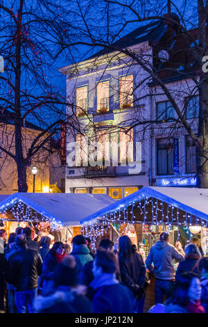 Brussels, Belgium - December 8, 2013: Christmas markets and lights in Place Sainte-Catherine, Brussels, Belgium Stock Photo