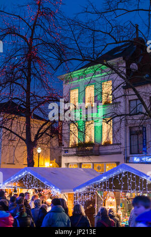 Brussels, Belgium - December 8, 2013: Christmas markets and lights in Place Sainte-Catherine, Brussels, Belgium Stock Photo