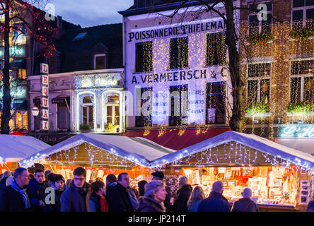 Brussels, Belgium - December 8, 2013: Christmas markets and lights in Place Sainte-Catherine, Brussels, Belgium Stock Photo