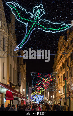 Brussels, Belgium - December 8, 2013: Christmas lights in the center of Brussels, Belgium Stock Photo