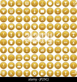 100 medal icons set gold Stock Vector
