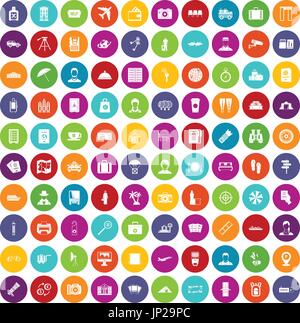 100 passport icons set color Stock Vector