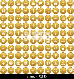 100 military resources icons set gold Stock Vector