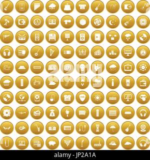 100 music festival icons set gold Stock Vector