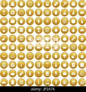100 nutrition icons set gold Stock Vector