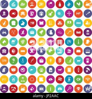 100 pets icons set color Stock Vector