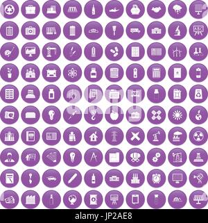 100 company icons set purple Stock Vector