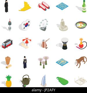 Spirit of Korea icons set, isometric style Stock Vector