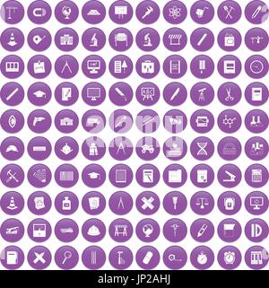 100 compass icons set purple Stock Vector