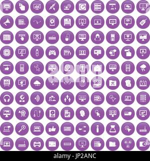 100 computer icons set purple Stock Vector