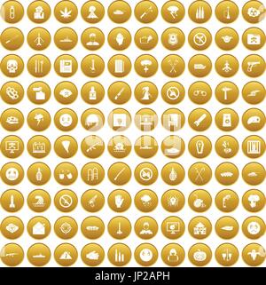 100 oppression icons set gold Stock Vector