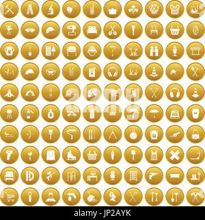 100 outfit icons set gold Stock Vector