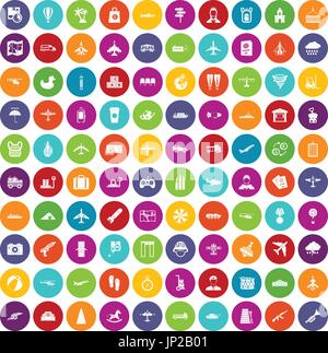 100 plane icons set color Stock Vector