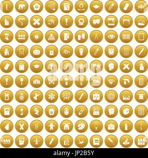 100 paint school icons set gold Stock Vector