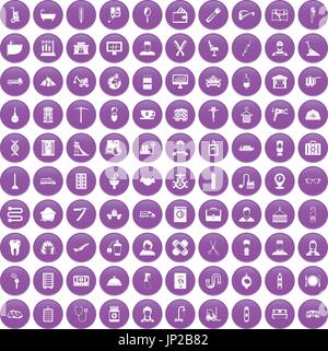 100 craft icons set purple Stock Vector