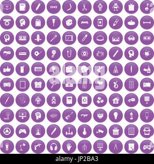 100 creative idea icons set purple Stock Vector