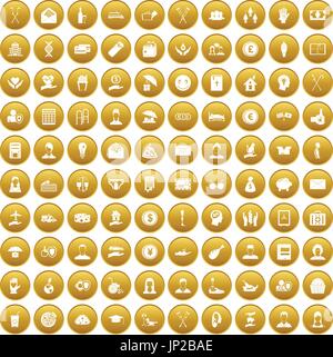 100 philanthropy icons set gold Stock Vector