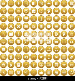 100 plan icons set gold Stock Vector