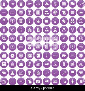 100 criminal offence icons set purple Stock Vector