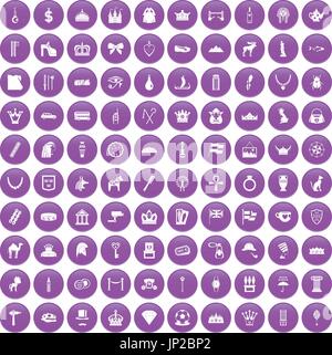 100 crown icons set purple Stock Vector