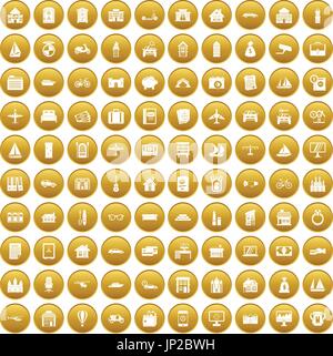 100 property icons set gold Stock Vector