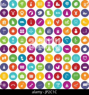 100 preschool education icons set color Stock Vector