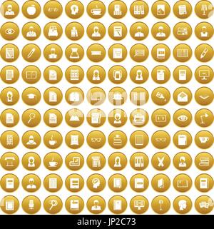 100 reader icons set gold Stock Vector