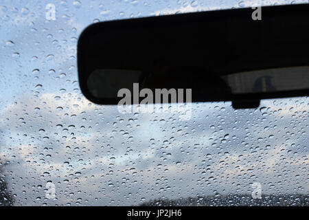 Rain drops on car windshield Stock Photo