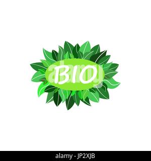 Bio green logo. Vegan, eco, raw, healthy food badge, tag for cafe, restaurants, products packaging. Vector icon. Stock Vector