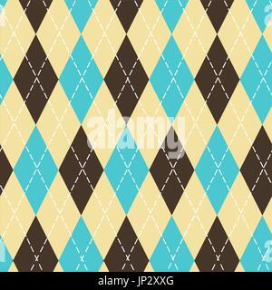 Seamless argyle pattern with chaotic golden dots. Traditional diamond check print. Vintage seamless background. Stock Vector