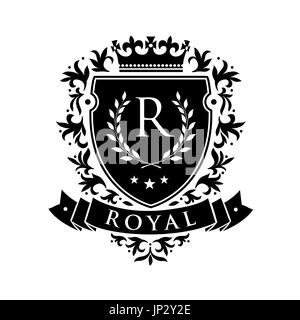 Royal. Heraldic emblem shield with crown and laurel wreath. Coat Arms Vintage Brand Crest Heraldic Emblem Shield. Vector illustration Stock Vector