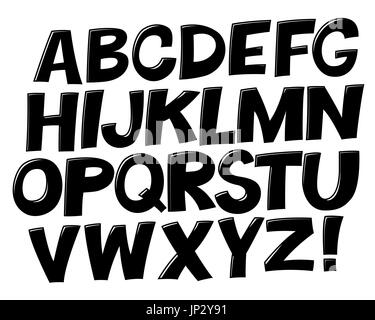 Comic black and white alphabet.  Vector set. Comic text. Comics book font. Stock Vector