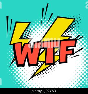 WTF. Colorful speech bubble with lightning. Comic alphabet. Halftone background Stock Vector