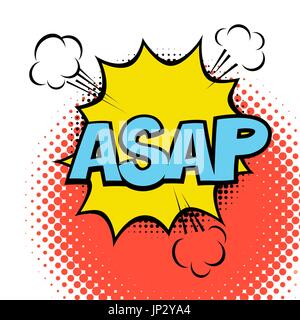 ASAP. Colorful speech bubble with lightning. Comic alphabet. Halftone background Stock Vector
