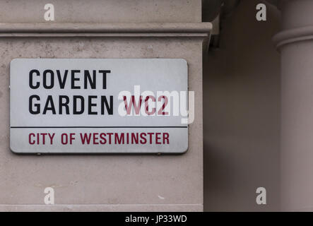 Street sign indicating to the public they are in Covent Garden. Stock Photo