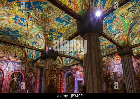 14th-century dated frescoes entitled “Martyrdom of Saints” inside the Great Meteoron monastery, Meteora, Thessaly, Greece Stock Photo