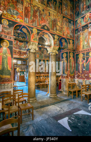Byzantine frescoes dated 14th century inside the Church of the Assumption of the Virgin Mary, Kalambaka, Meteora, Thessaly, Greece Stock Photo