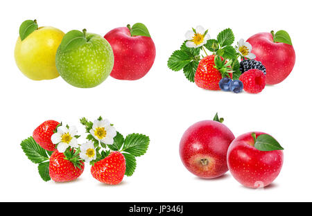 strawberry,apple,raspberry,blackberry, bilberry, blueberries isolated on white background Stock Photo