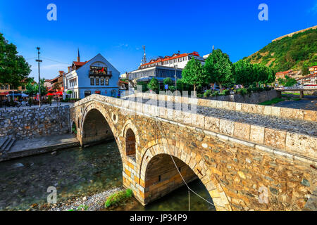 Europe - Kosovo - Prizren - Historic city located on banks of Prizren Bistrica river & on slopes of Šar Mountains - Old Stone Bridge - Ura e gurit - С Stock Photo