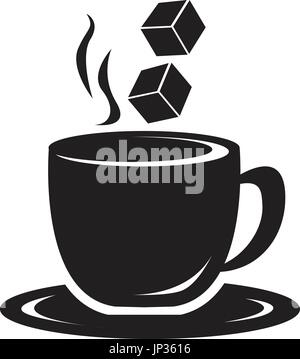 coffee cup icon with sugar cubes. silhouette on white background Stock Vector