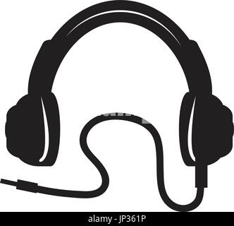 black headphones with a cable. isolated on white background Stock Vector