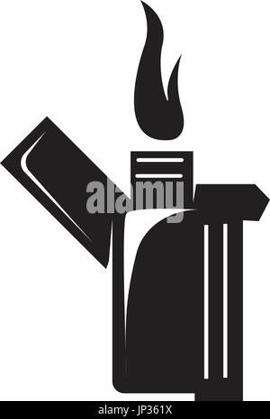 black opened lighter with a flame isolated on white background Stock Vector