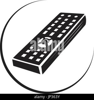black remote control with a circle around isolated on white background. Stock Vector