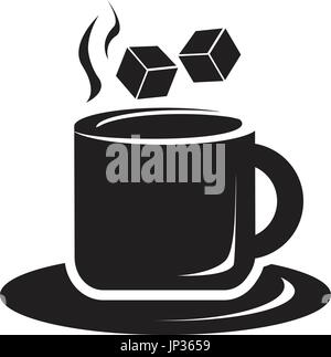 cup of tea with sugar cubes isolated on white background. Stock Vector